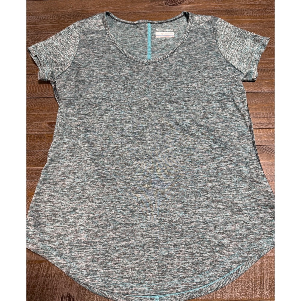 Columbia T-Shirt Womens Medium Teal Space Dye Omni-Wick V-Neck XK0164 Preloved - Picture 1 of 7